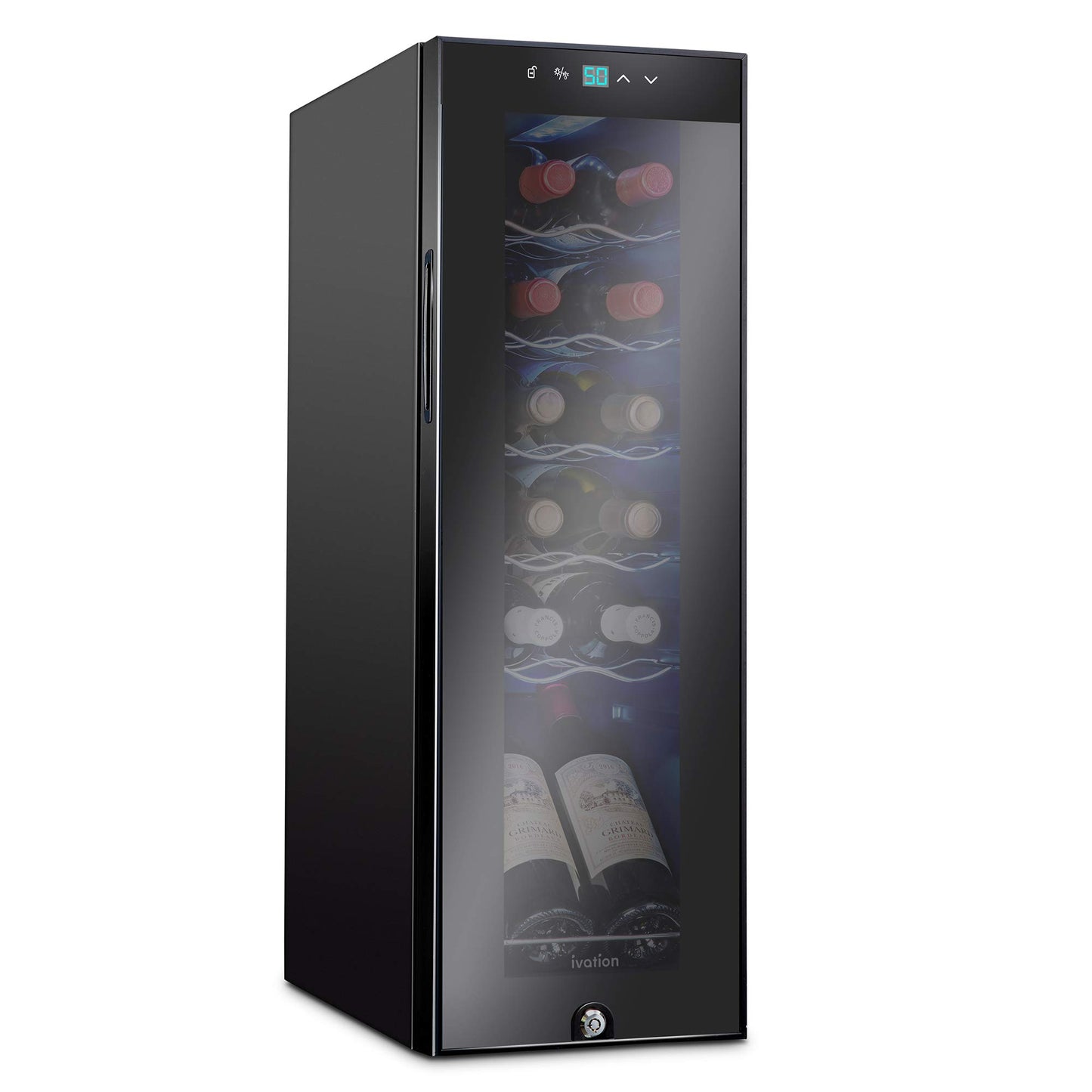 Ivation 12 Bottle Wine Cooler Refrigerator with Lock Black