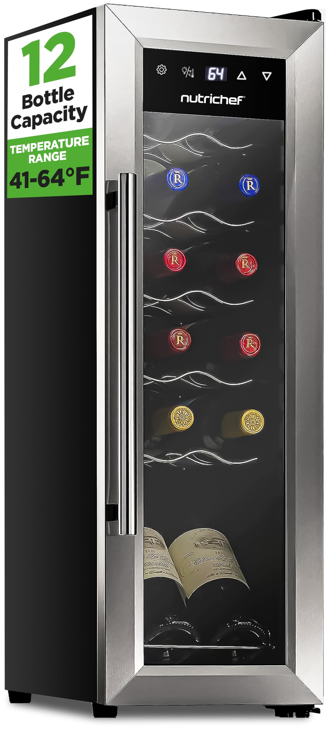 Nutrichef 12 Bottle Wine Fridge Stainless Steel