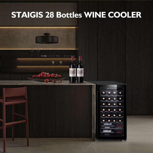 STAIGIS 28 Bottle Wine Cooler Refrigerator Glass Door