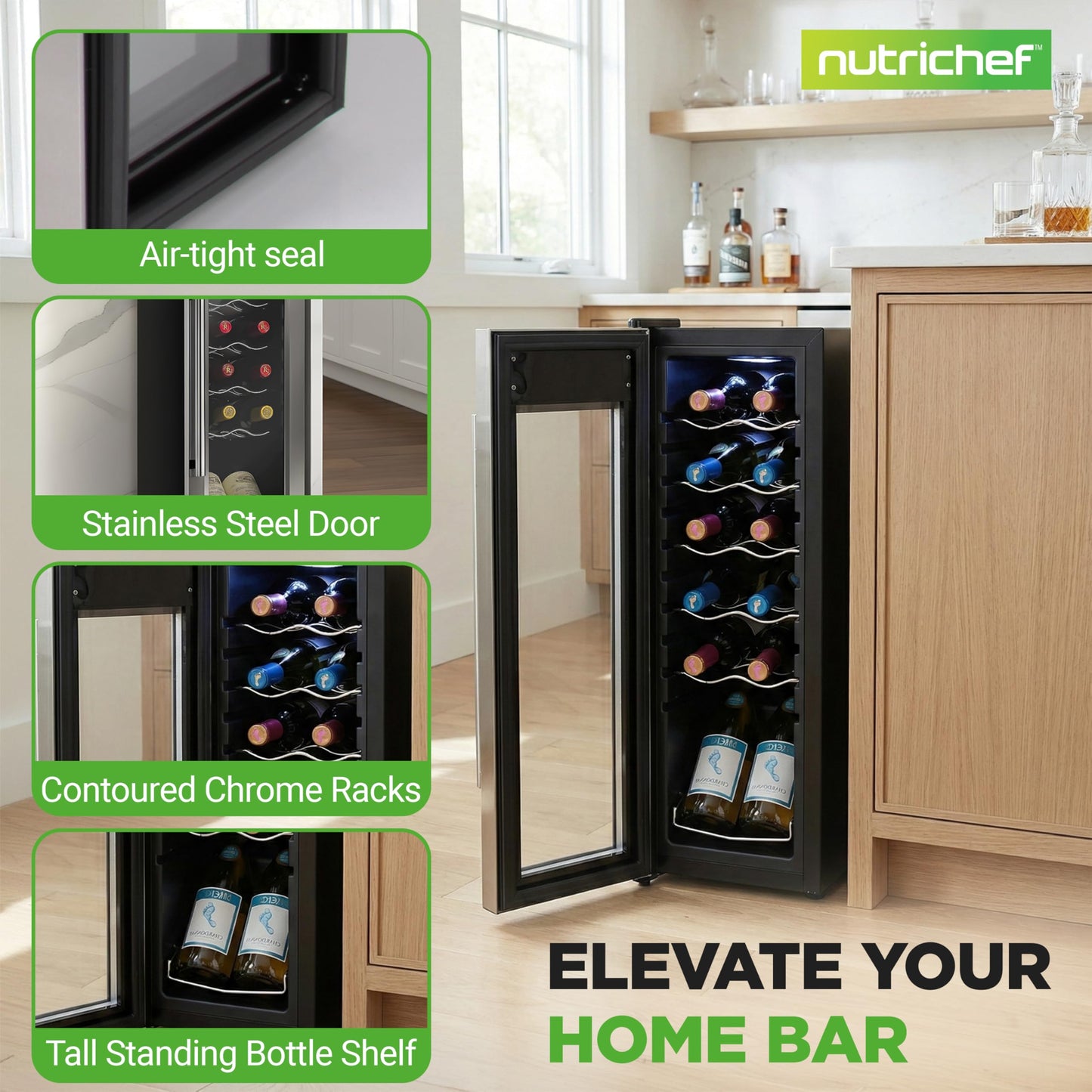 Nutrichef 12 Bottle Wine Fridge Stainless Steel