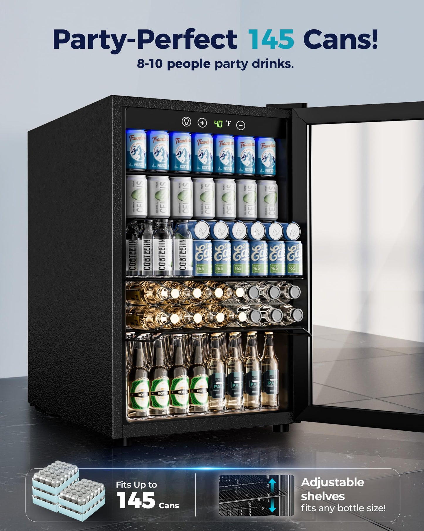 EUHOMY 4.5 Cu Ft Beverage Cooler 145 Can Fridge